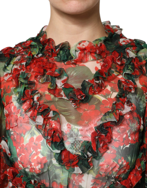 Dolce & Gabbana Multicolor Ruffle Floral Long Sleeves Dress - ClickThatClicks 