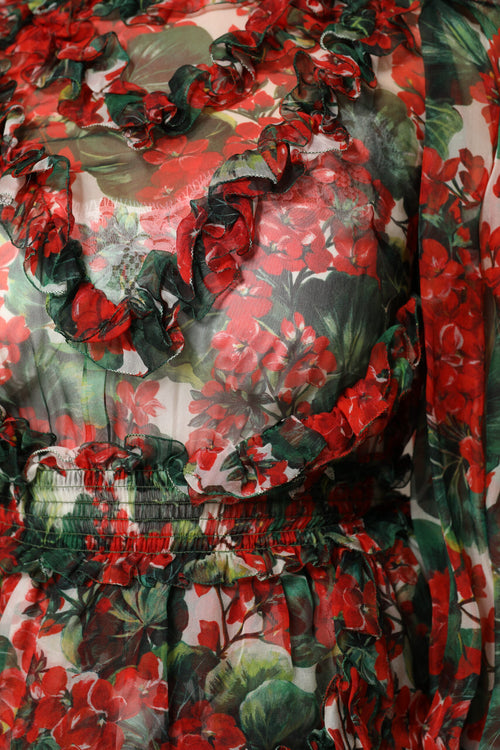 Dolce & Gabbana Multicolor Ruffle Floral Long Sleeves Dress - ClickThatClicks 