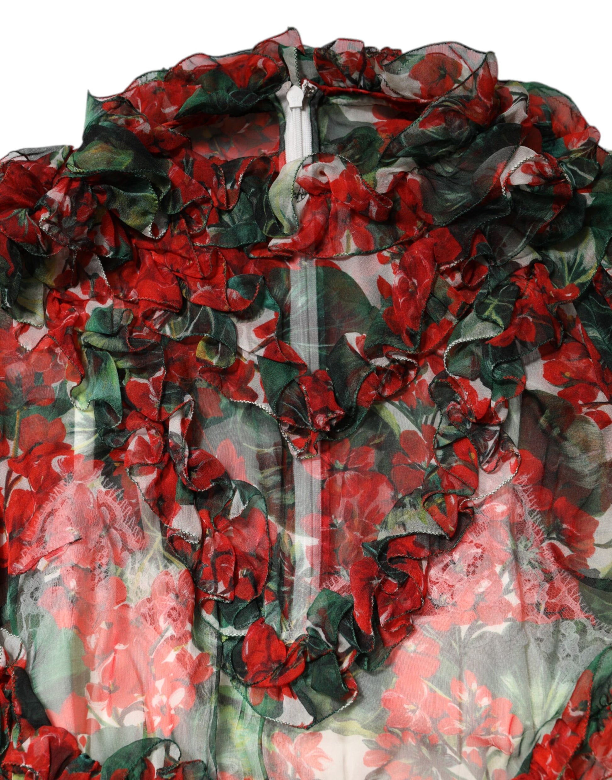 Dolce & Gabbana Multicolor Ruffle Floral Long Sleeves Dress - ClickThatClicks 