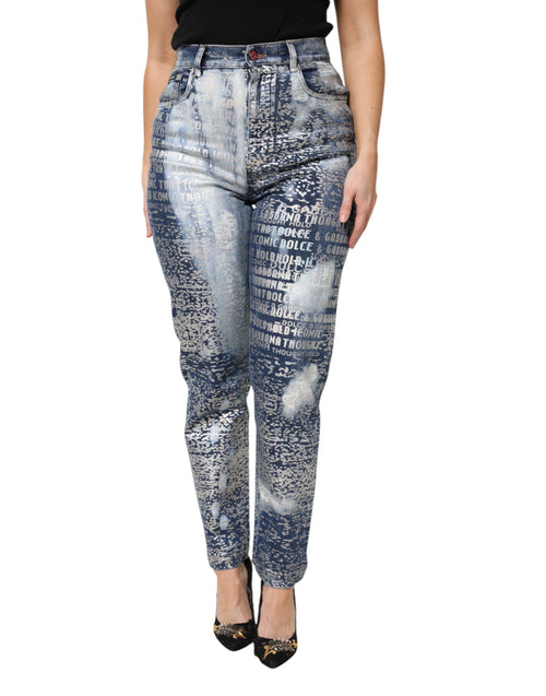Dolce & Gabbana Blue Washed Print High Waist Denim Jeans - ClickThatClicks 