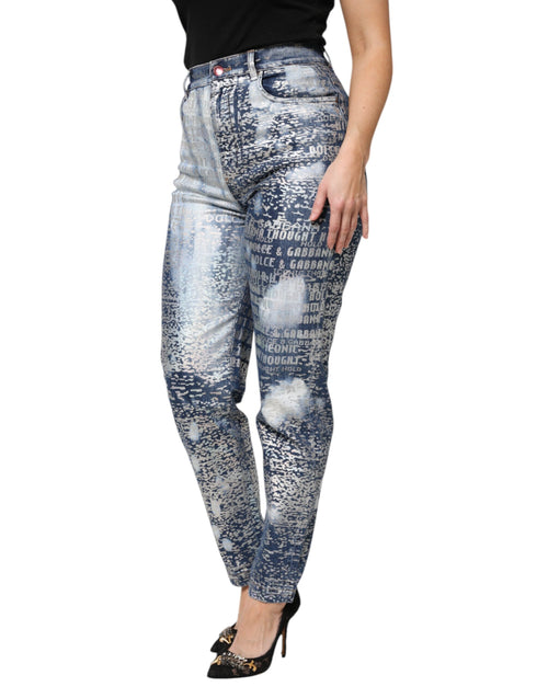 Dolce & Gabbana Blue Washed Print High Waist Denim Jeans - ClickThatClicks 