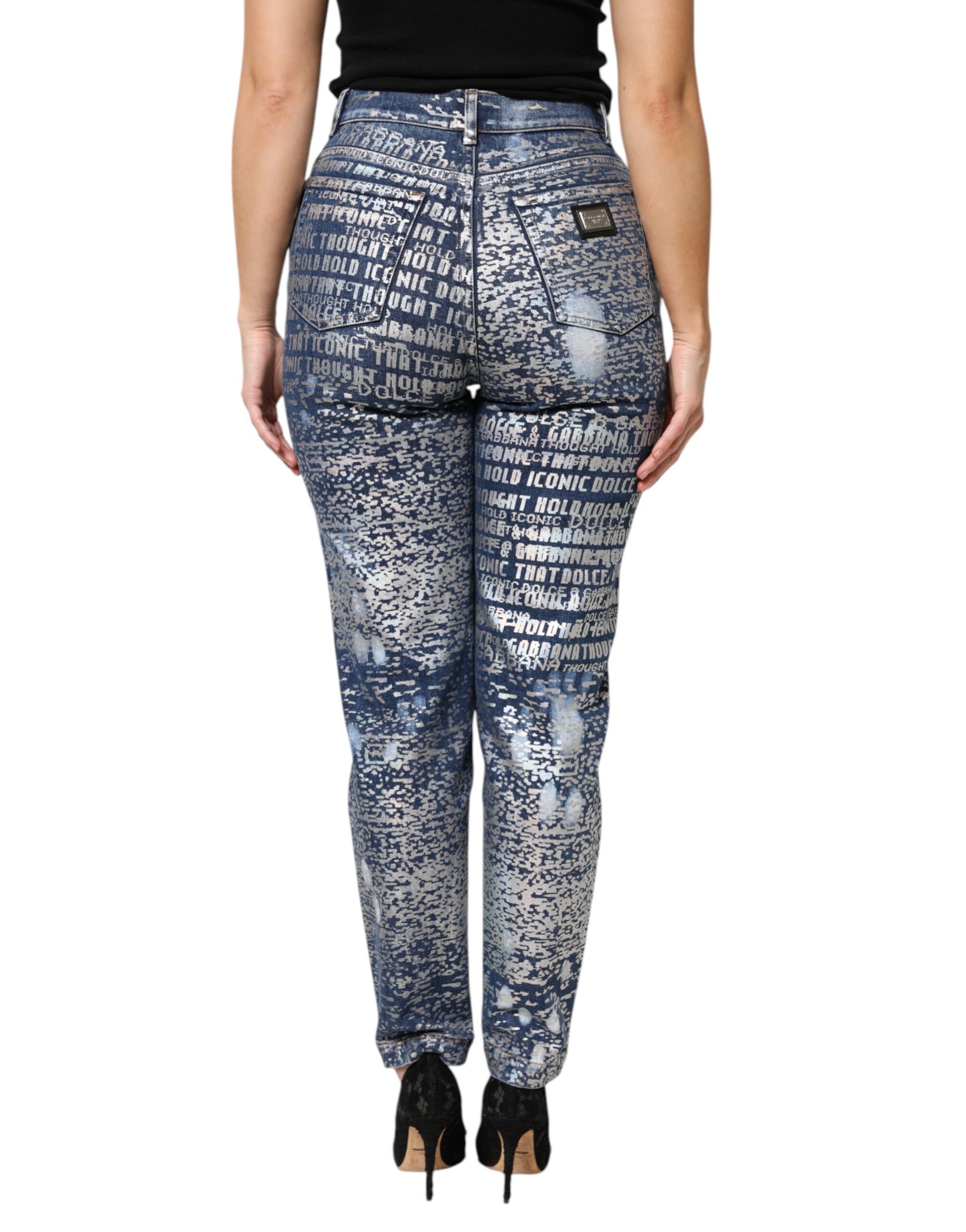Dolce & Gabbana Blue Washed Print High Waist Denim Jeans - ClickThatClicks 