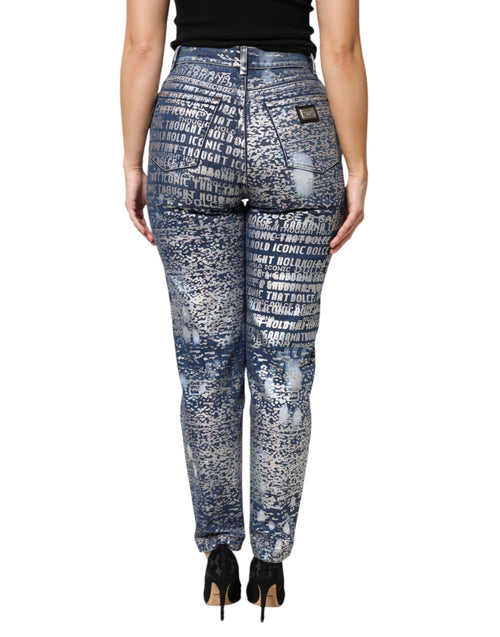 Dolce & Gabbana Blue Washed Print High Waist Denim Jeans - ClickThatClicks 