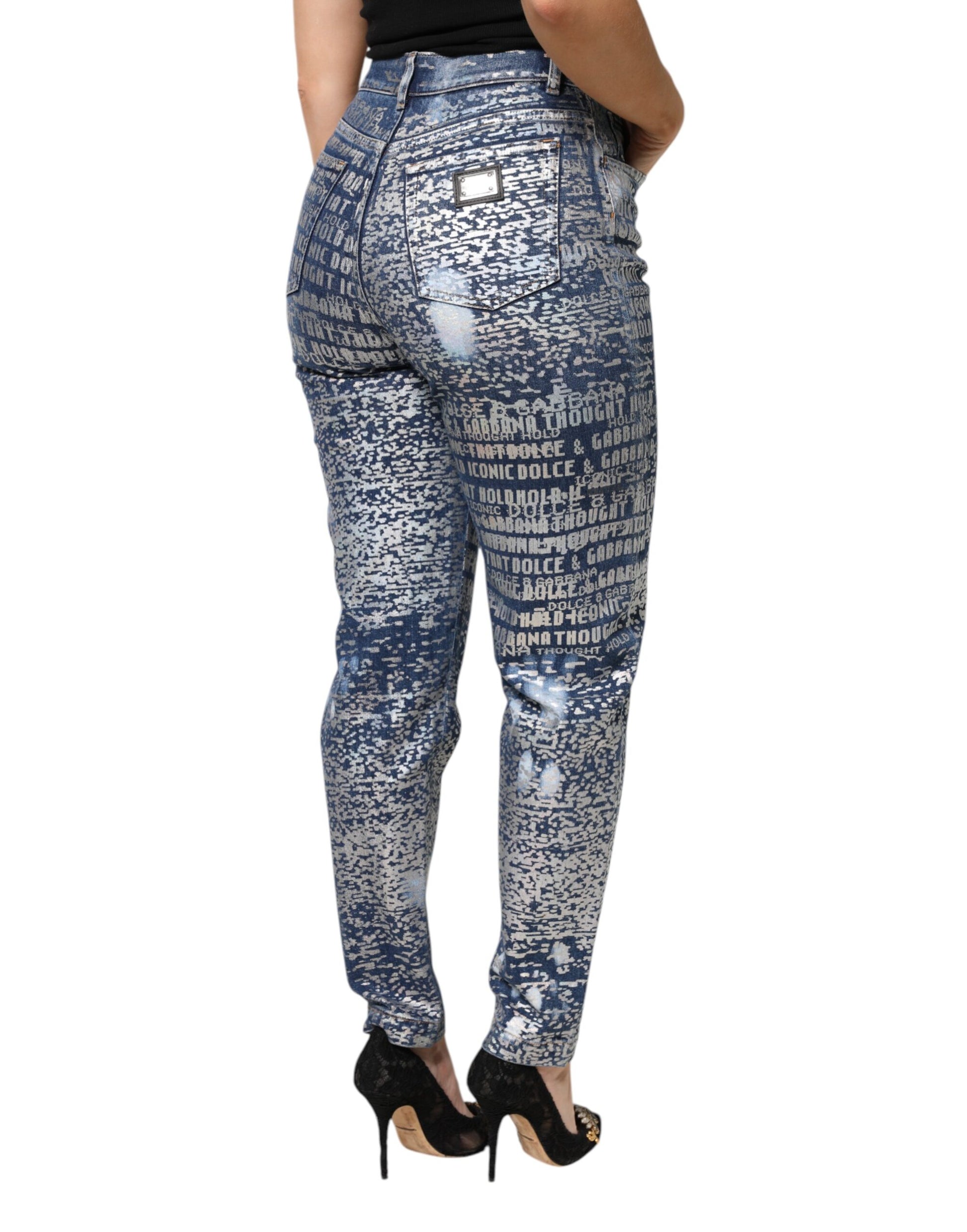 Dolce & Gabbana Blue Washed Print High Waist Denim Jeans - ClickThatClicks 