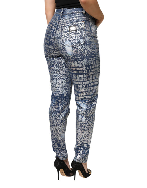Dolce & Gabbana Blue Washed Print High Waist Denim Jeans - ClickThatClicks 