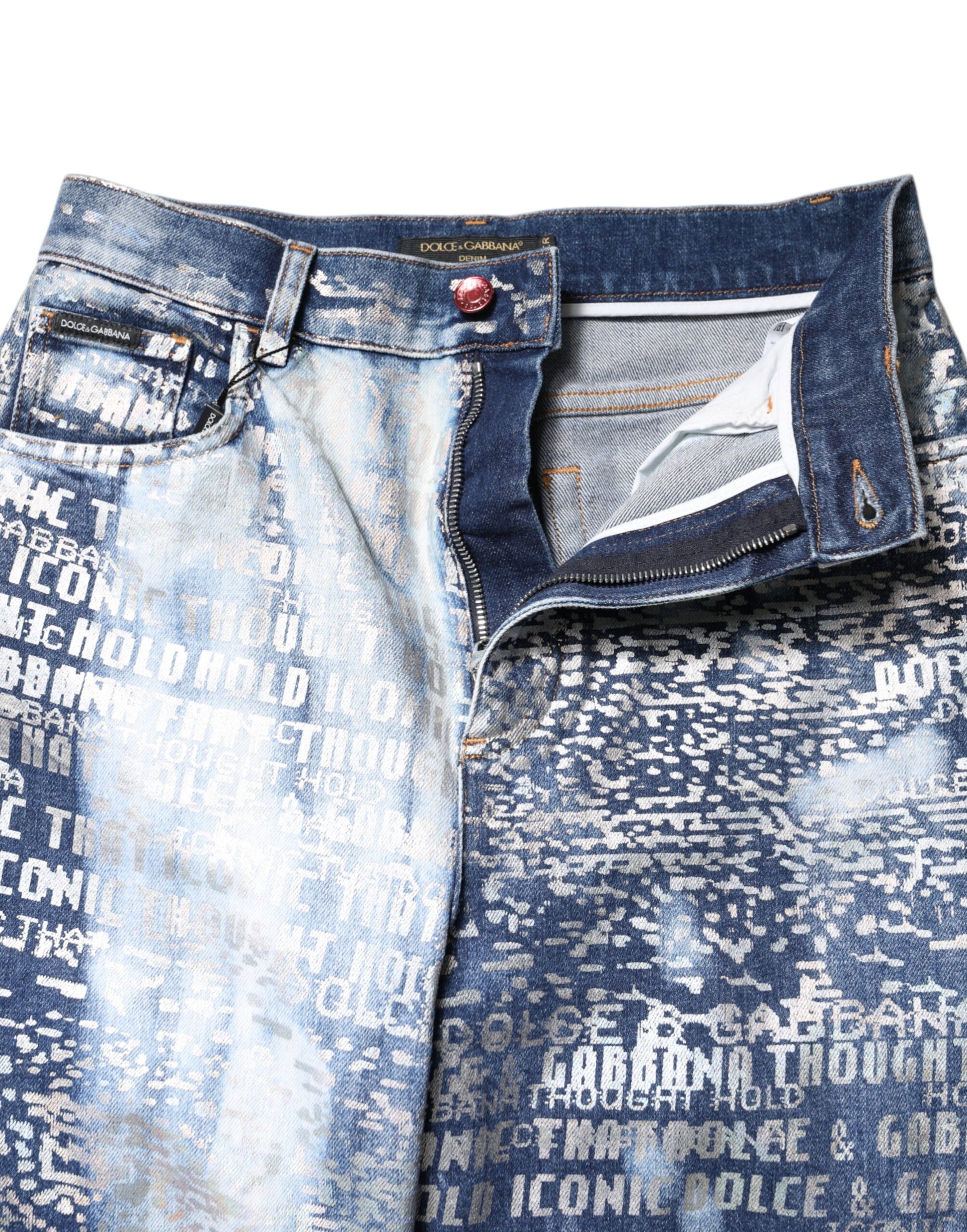 Dolce & Gabbana Blue Washed Print High Waist Denim Jeans - ClickThatClicks 