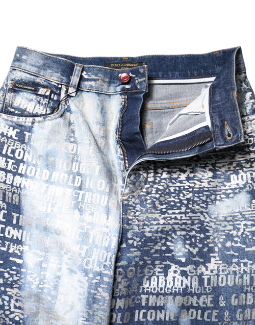 Dolce & Gabbana Blue Washed Print High Waist Denim Jeans - ClickThatClicks 