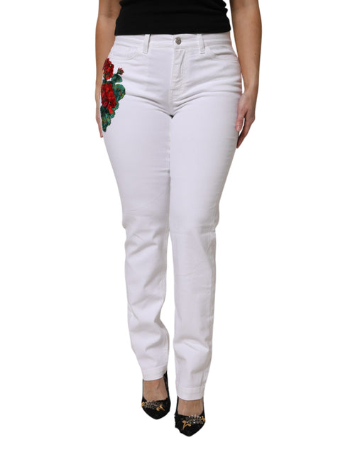Dolce & Gabbana White Floral Sequined GIRLY Denim Jeans - ClickThatClicks 