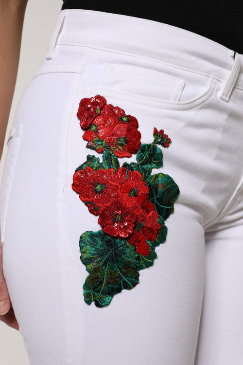 Dolce & Gabbana White Floral Sequined GIRLY Denim Jeans - ClickThatClicks 
