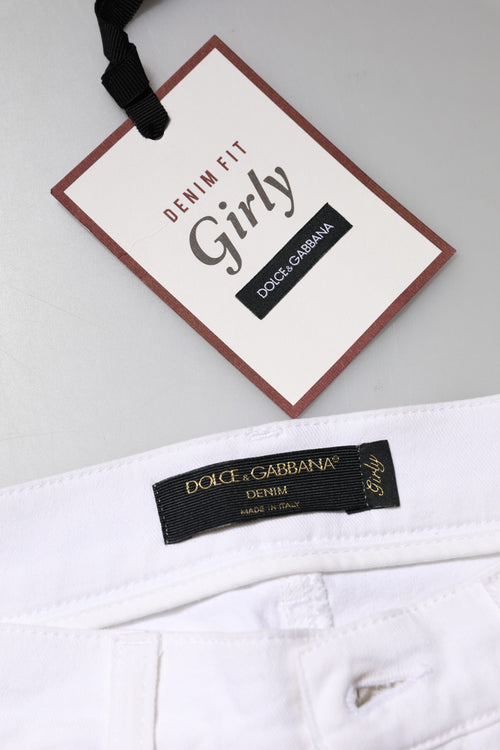 Dolce & Gabbana White Floral Sequined GIRLY Denim Jeans - ClickThatClicks 