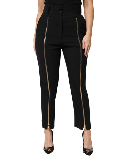 Dolce & Gabbana Black Wool High Waist Zipper Tapered Pants - ClickThatClicks 
