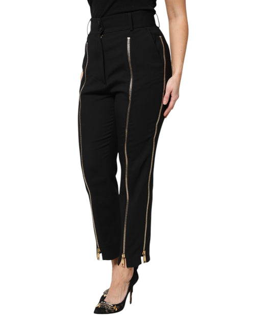 Dolce & Gabbana Black Wool High Waist Zipper Tapered Pants - ClickThatClicks 