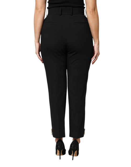 Dolce & Gabbana Black Wool High Waist Zipper Tapered Pants - ClickThatClicks 