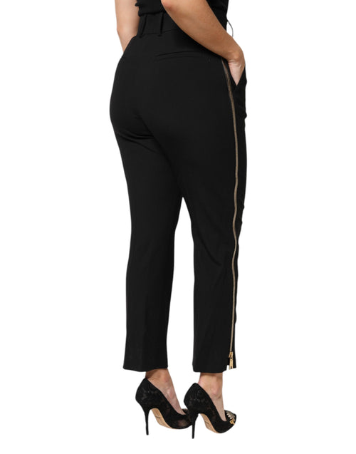 Dolce & Gabbana Black Wool High Waist Zipper Tapered Pants - ClickThatClicks 