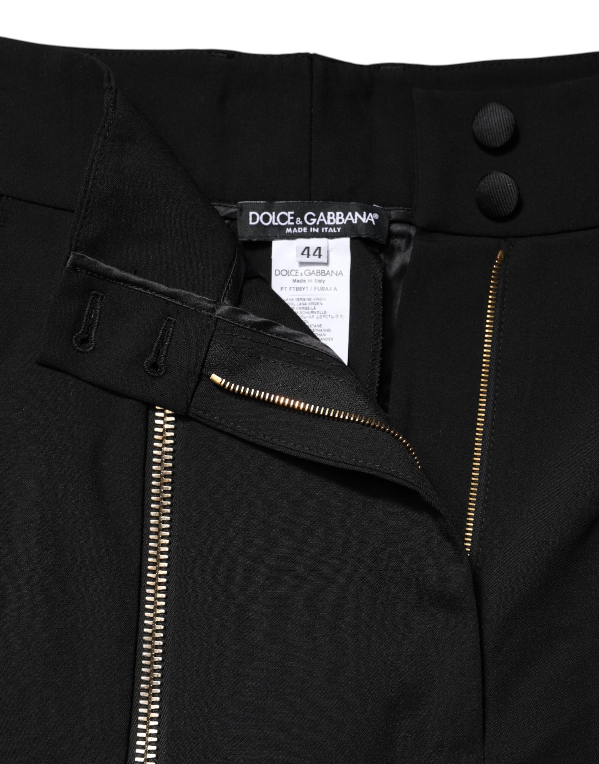Dolce & Gabbana Black Wool High Waist Zipper Tapered Pants - ClickThatClicks 