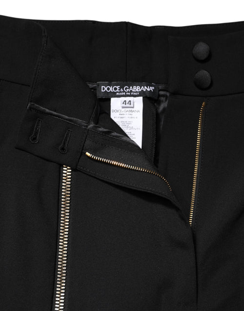 Dolce & Gabbana Black Wool High Waist Zipper Tapered Pants - ClickThatClicks 