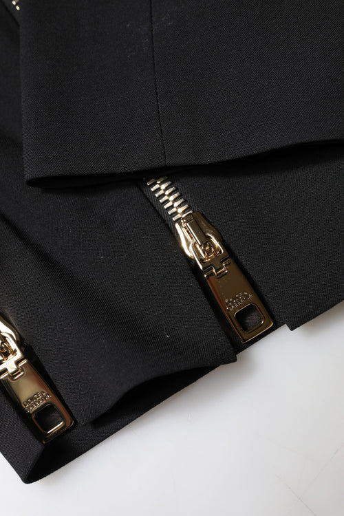 Dolce & Gabbana Black Wool High Waist Zipper Tapered Pants - ClickThatClicks 