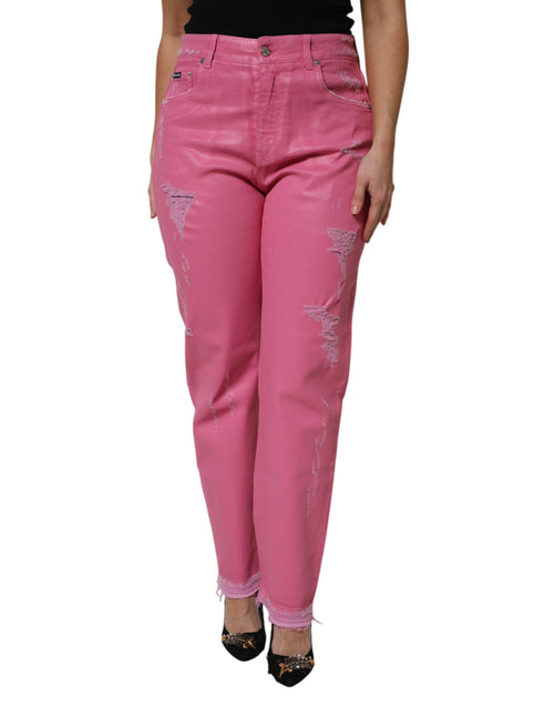 Dolce & Gabbana Pink Tattered Mid Waist Tapered Denim Jeans - ClickThatClicks 