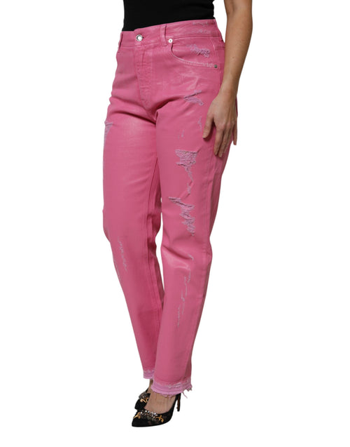 Dolce & Gabbana Pink Tattered Mid Waist Tapered Denim Jeans - ClickThatClicks 