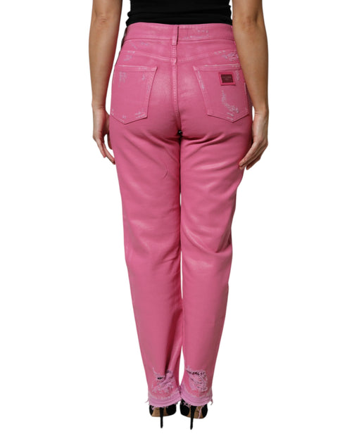 Dolce & Gabbana Pink Tattered Mid Waist Tapered Denim Jeans - ClickThatClicks 