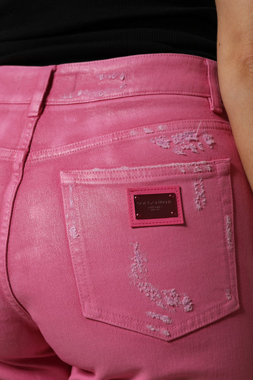 Dolce & Gabbana Pink Tattered Mid Waist Tapered Denim Jeans - ClickThatClicks 