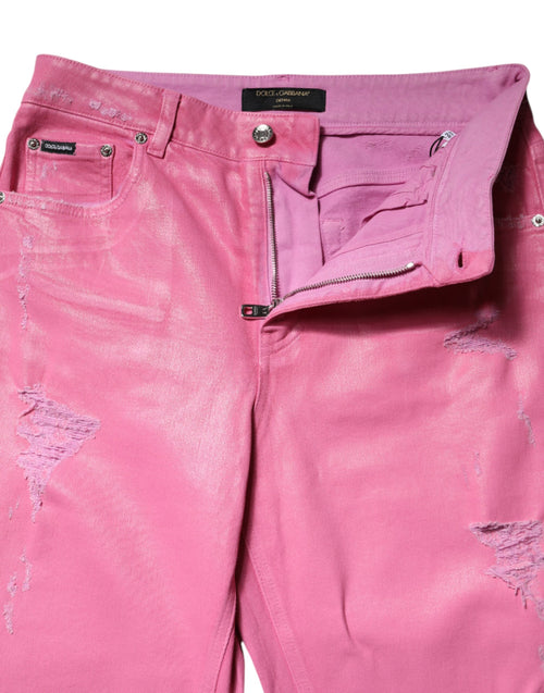 Dolce & Gabbana Pink Tattered Mid Waist Tapered Denim Jeans - ClickThatClicks 