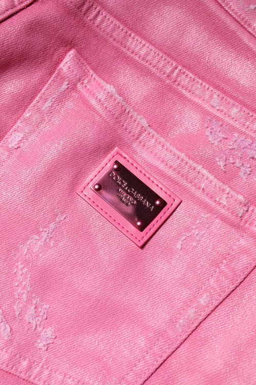 Dolce & Gabbana Pink Tattered Mid Waist Tapered Denim Jeans - ClickThatClicks 