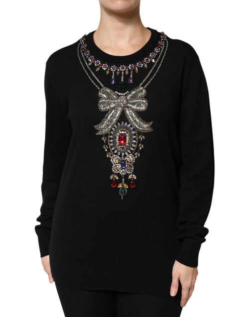 Dolce & Gabbana Black Cashmere Crystal Embellished Sweater - ClickThatClicks 