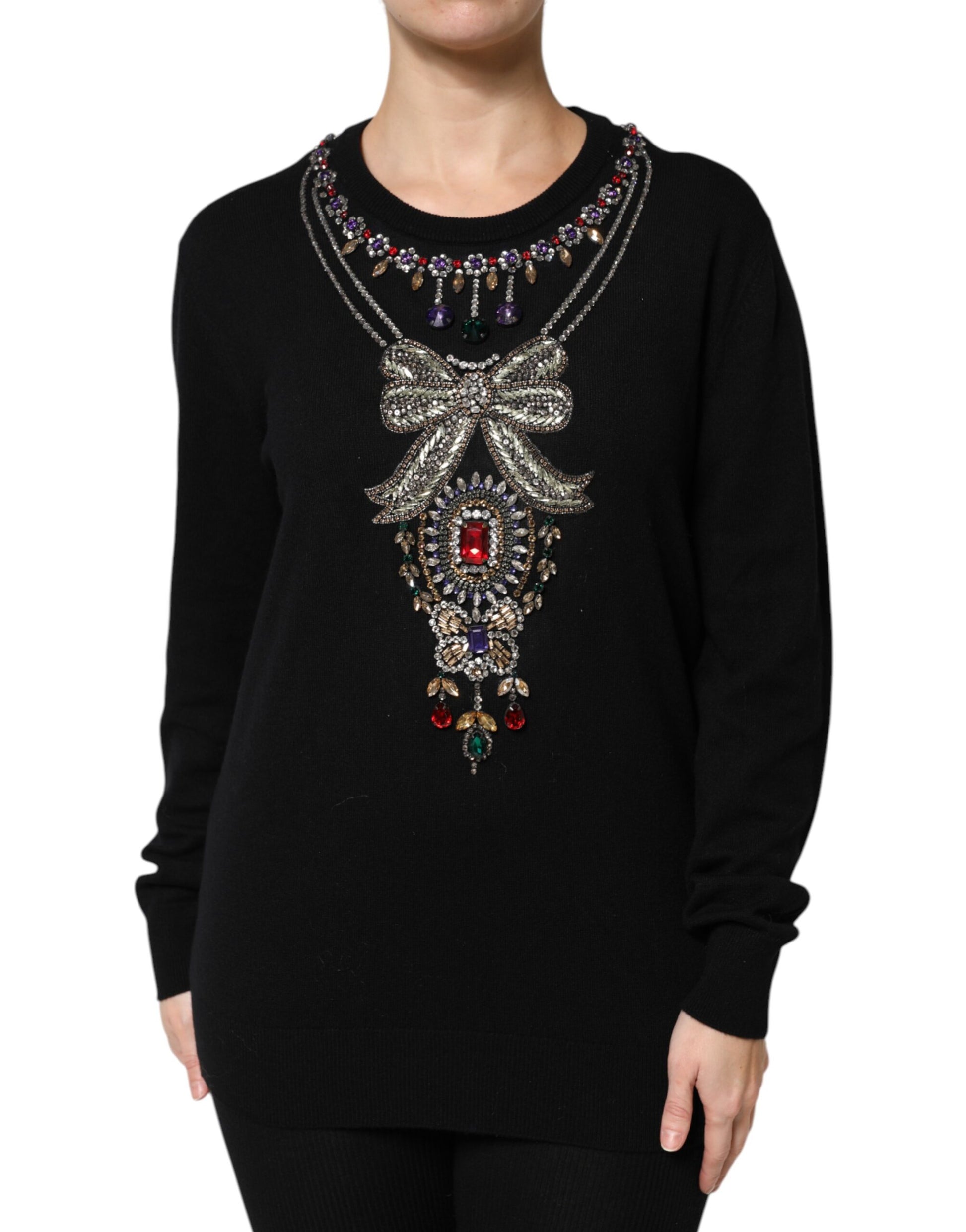 Dolce & Gabbana Black Cashmere Crystal Embellished Sweater - ClickThatClicks 