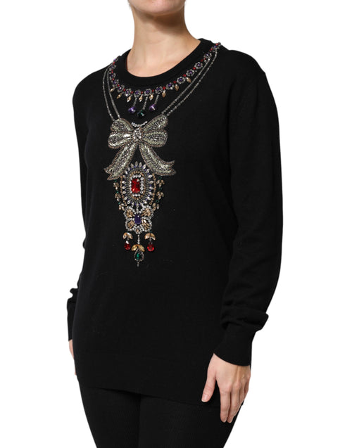 Dolce & Gabbana Black Cashmere Crystal Embellished Sweater - ClickThatClicks 