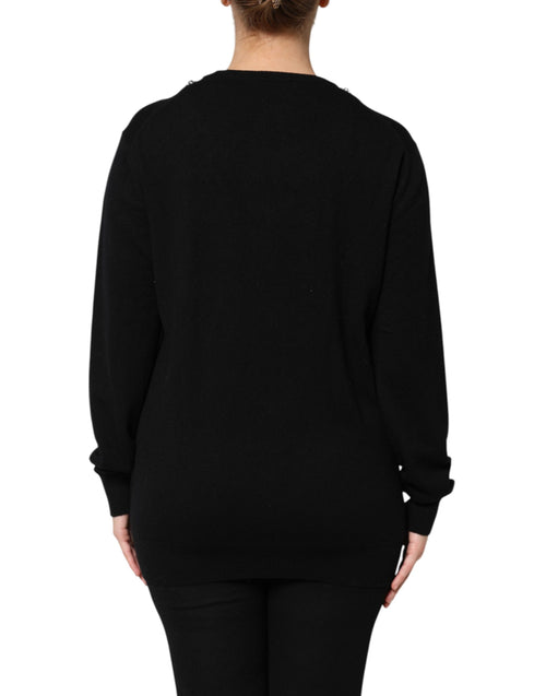 Dolce & Gabbana Black Cashmere Crystal Embellished Sweater - ClickThatClicks 