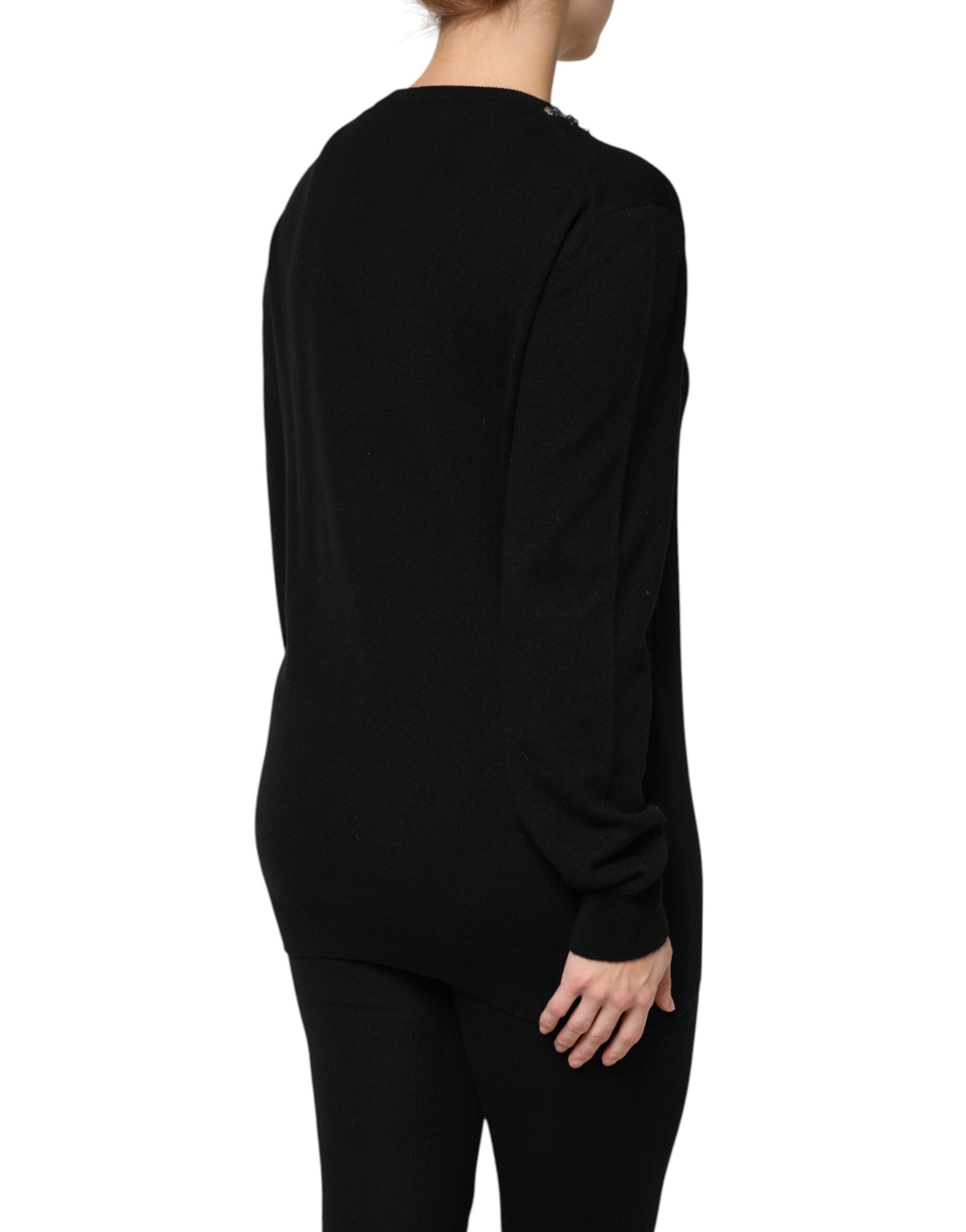 Dolce & Gabbana Black Cashmere Crystal Embellished Sweater - ClickThatClicks 
