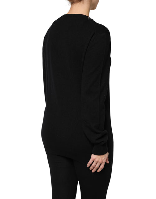 Dolce & Gabbana Black Cashmere Crystal Embellished Sweater - ClickThatClicks 