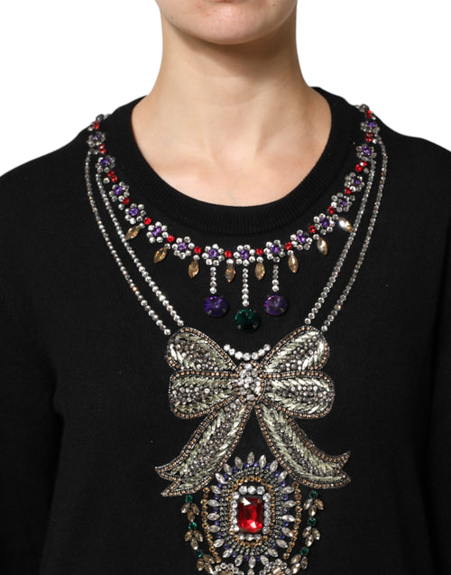 Dolce & Gabbana Black Cashmere Crystal Embellished Sweater - ClickThatClicks 
