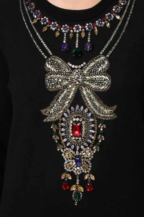 Dolce & Gabbana Black Cashmere Crystal Embellished Sweater - ClickThatClicks 