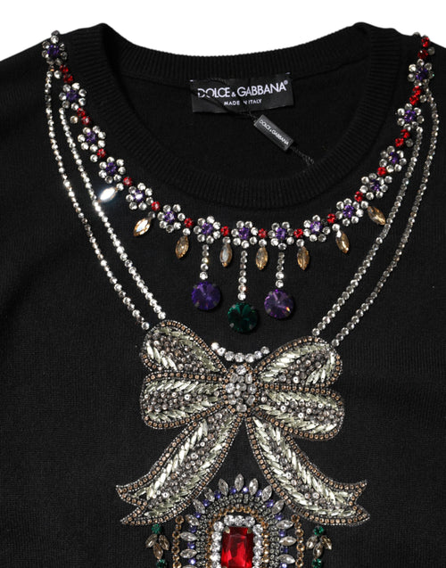 Dolce & Gabbana Black Cashmere Crystal Embellished Sweater - ClickThatClicks 