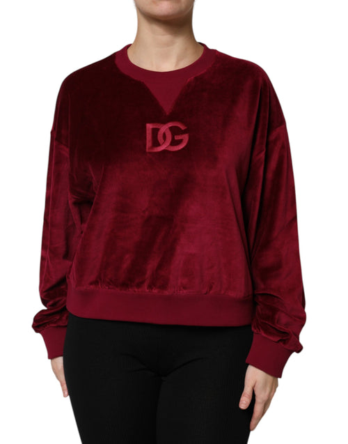 Dolce & Gabbana Red Cotton Velvet Crew Neck Pullover Sweater - ClickThatClicks 