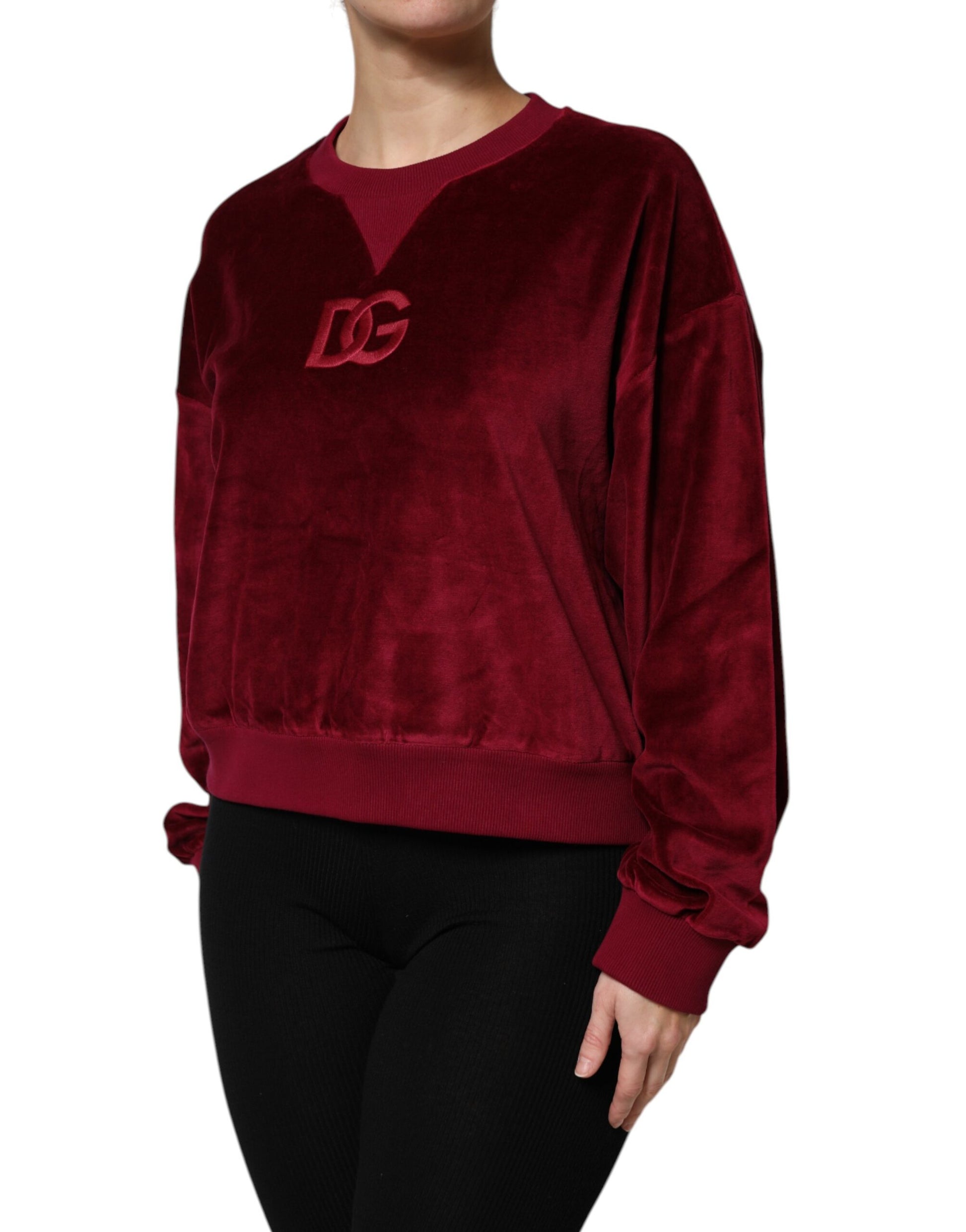 Dolce & Gabbana Red Cotton Velvet Crew Neck Pullover Sweater - ClickThatClicks 