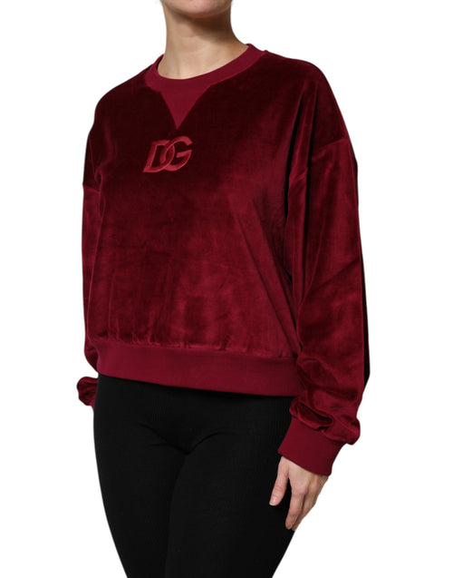 Dolce & Gabbana Red Cotton Velvet Crew Neck Pullover Sweater - ClickThatClicks 