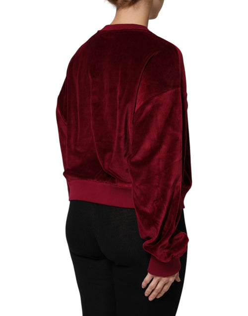 Dolce & Gabbana Red Cotton Velvet Crew Neck Pullover Sweater - ClickThatClicks 