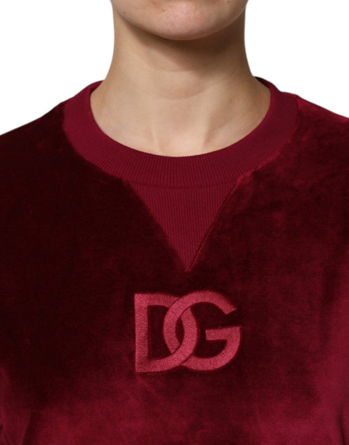 Dolce & Gabbana Red Cotton Velvet Crew Neck Pullover Sweater - ClickThatClicks 