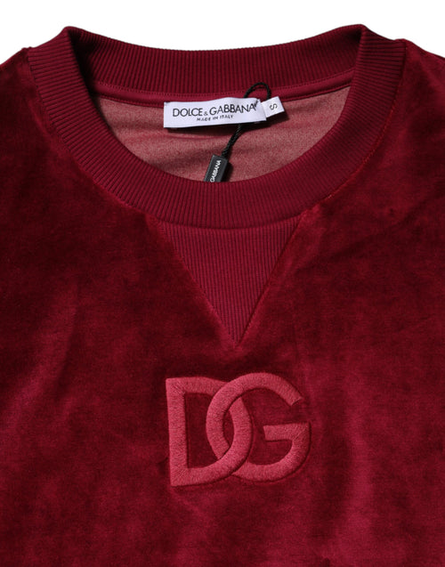 Dolce & Gabbana Red Cotton Velvet Crew Neck Pullover Sweater - ClickThatClicks 