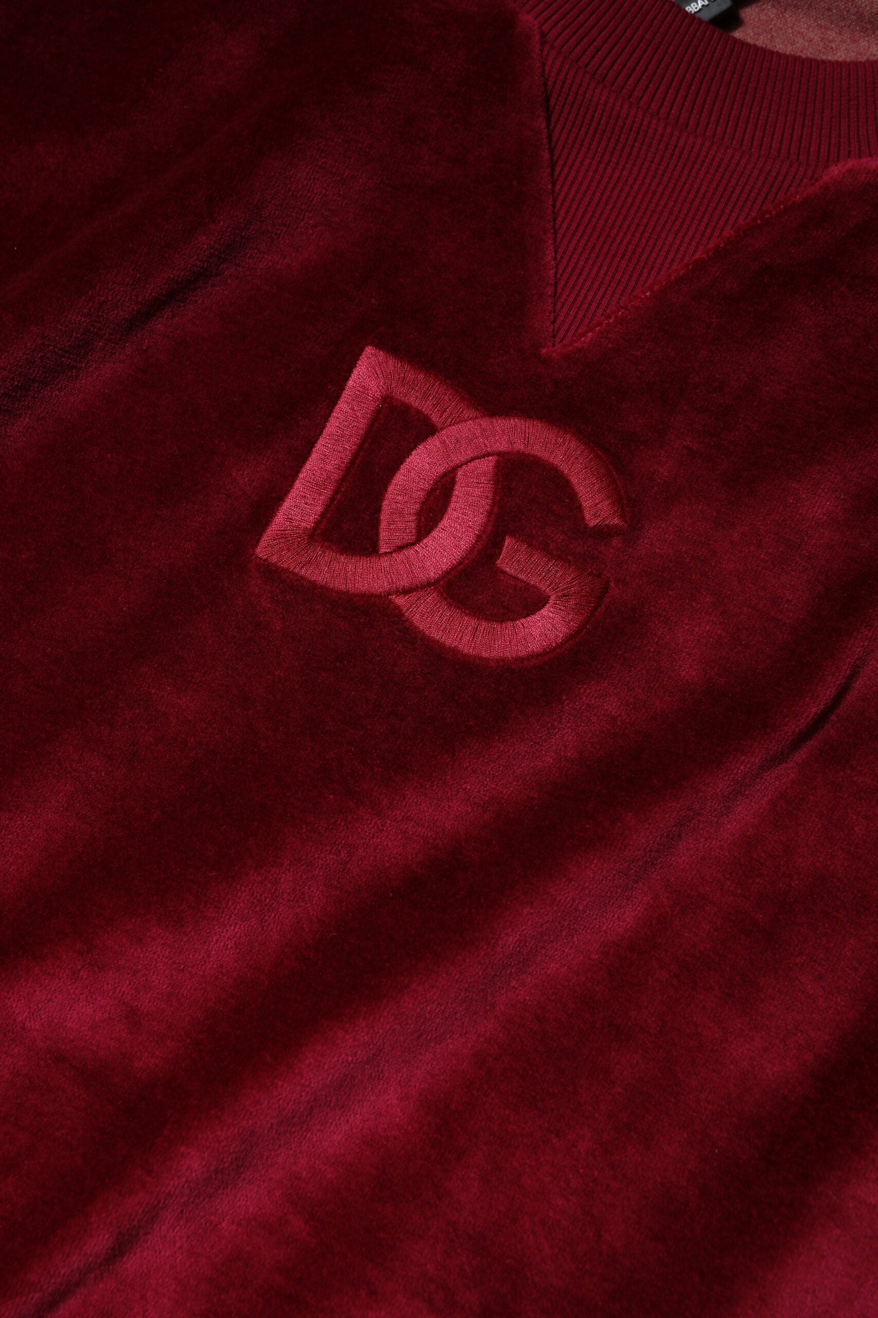 Dolce & Gabbana Red Cotton Velvet Crew Neck Pullover Sweater - ClickThatClicks 