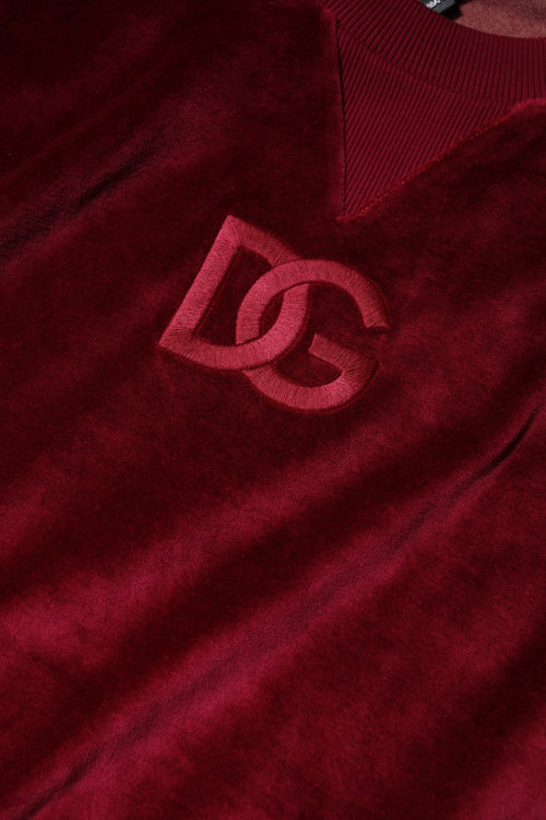 Dolce & Gabbana Red Cotton Velvet Crew Neck Pullover Sweater - ClickThatClicks 