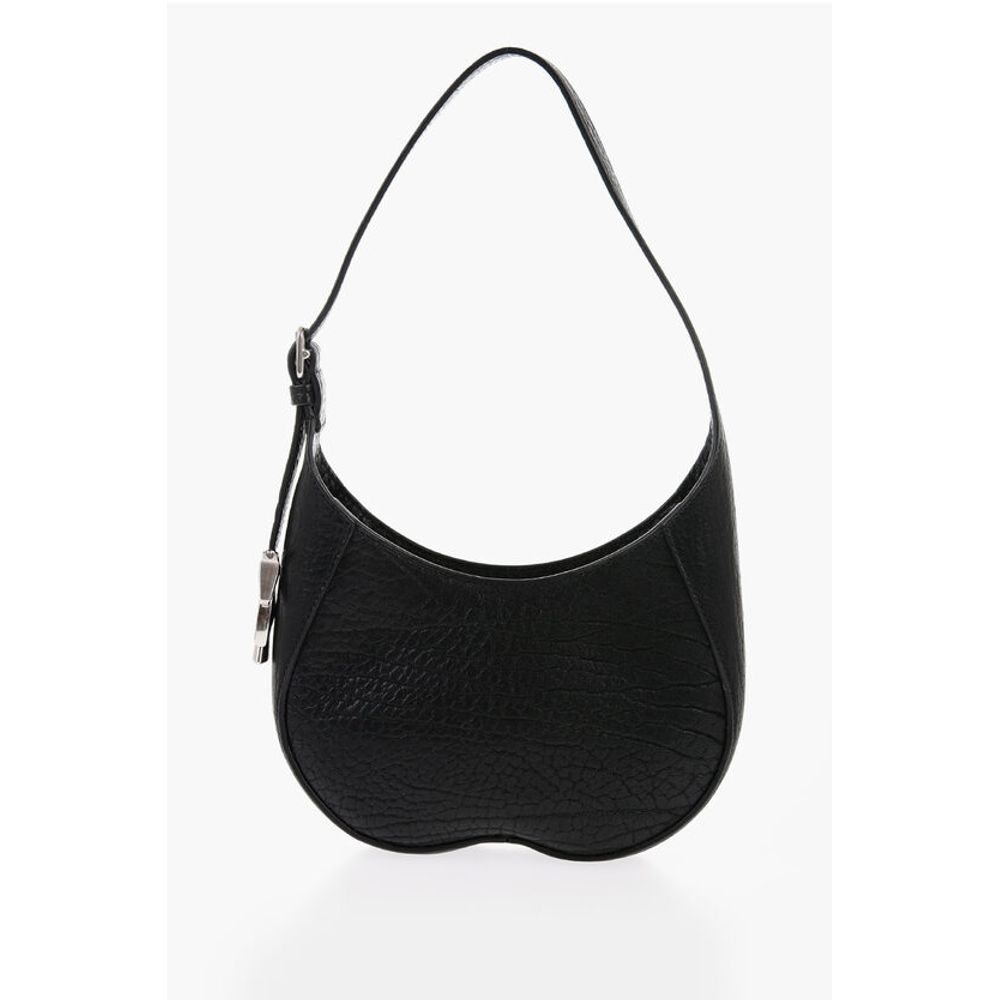 Burberry Textured Leather CHESS BAGUETTE Shoulder Bag with Silver-Ton