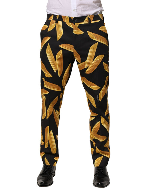 Dolce & Gabbana Black Pasta Print Tapered Men Pants - ClickThatClicks 