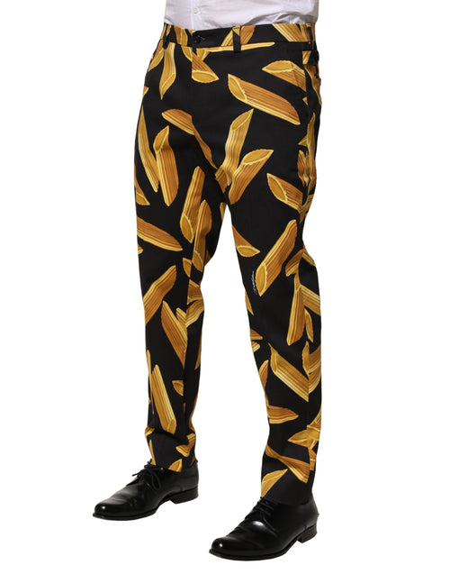 Dolce & Gabbana Black Pasta Print Tapered Men Pants - ClickThatClicks 