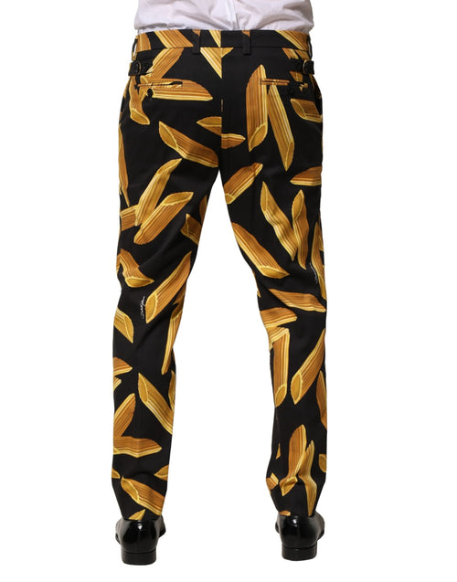 Dolce & Gabbana Black Pasta Print Tapered Men Pants - ClickThatClicks 