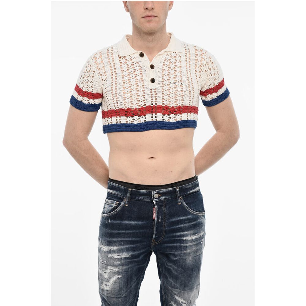 Dsquared² Openwork Cropped Sweater with Polo Neck