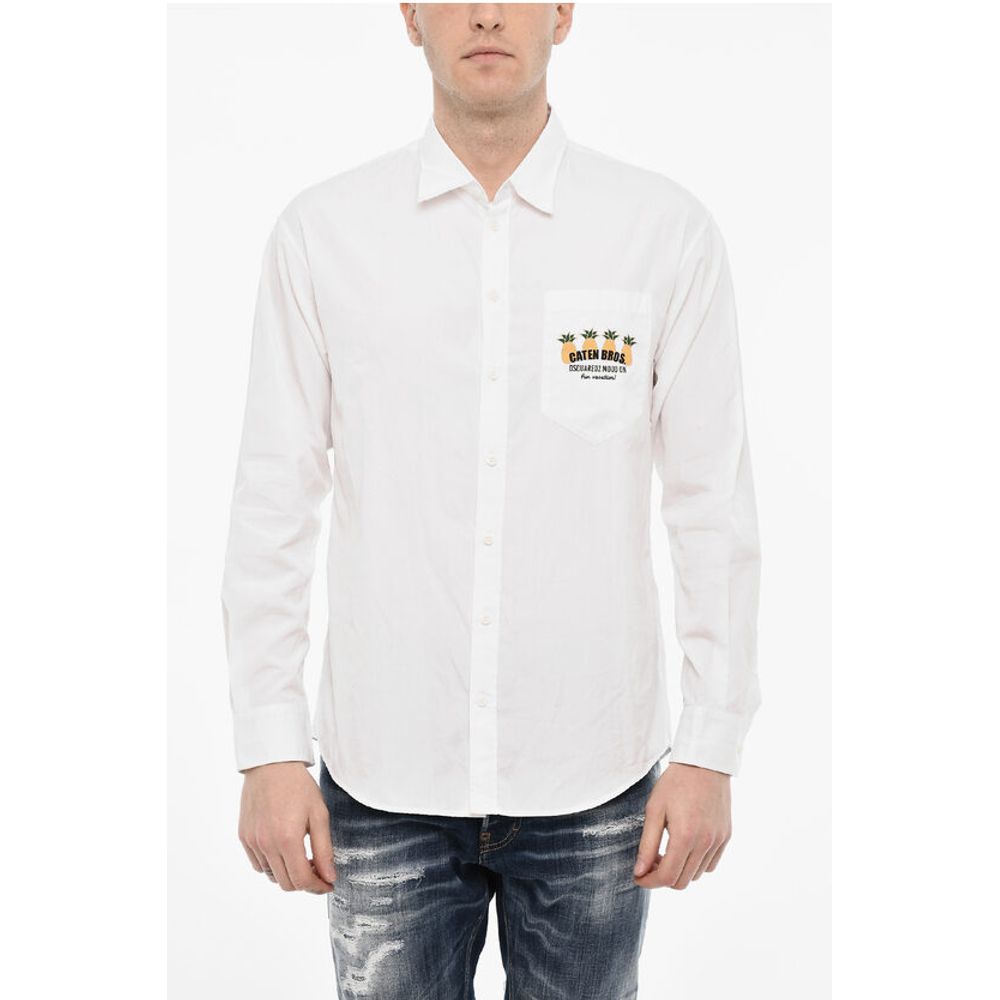 Dsquared² Cotton Poplin Shirt With Print Breast Pocket